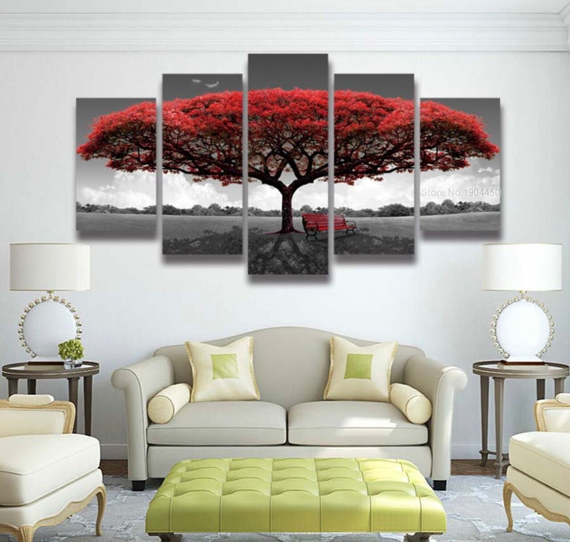 5 Piece Custom Canvas - Red Tree